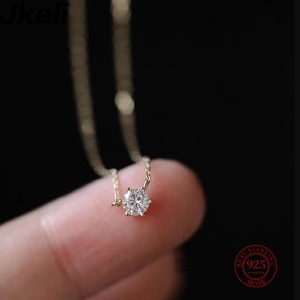 Jkeli-925 Sterling Silver 18K Colar Banhado a Ouro para Mulheres, Único Espumante Zircão Clavícula Cadeia, Jóias De Casamento