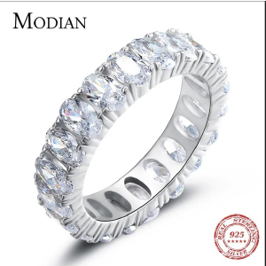 Modian-Oval Anel de Dedo Espumante para Mulheres, 100% 925 Prata Esterlina, Clássico, Luxo, Jóias Finas, Noivado de Casamento, AAAAA CZ, Novo